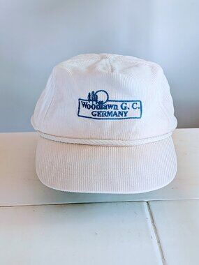 VTG 80s Corduroy Advertising Hat Cream Woodlawn G.C. Germany Retro Trucker Rope